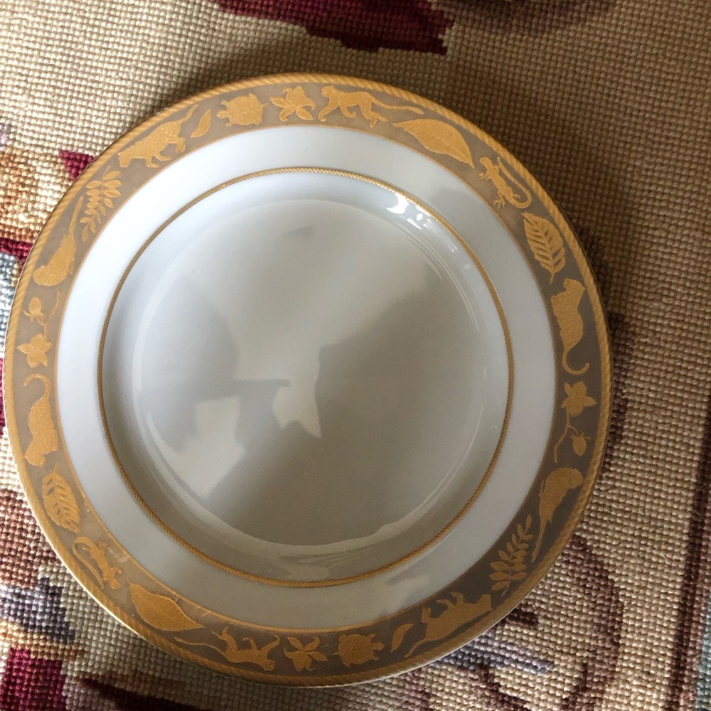 Lynn Chase Platinum Jungle Gold and White salad/dessert Plate